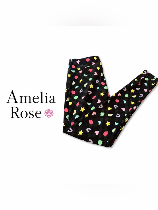 Amelia Rose Pants - Amelia Rose One Size Super Soft Leggings Black Plaid Rainbow Hearts Stars